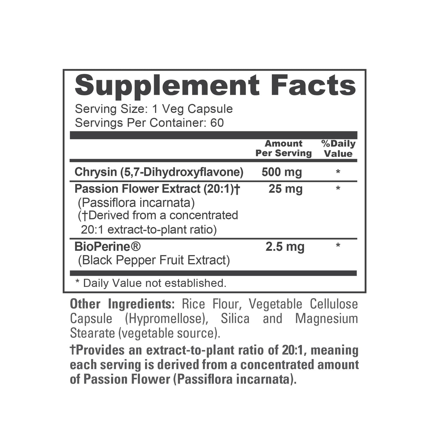 NusaPure Chrysin with Passion Flower Capsules, 60 Count