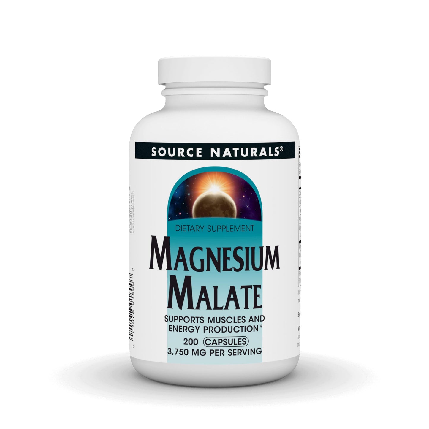 Source Naturals Magnesium Malate Capsules, 3750 mg, Supports Muscles and Energy Production, 200 Capsules
