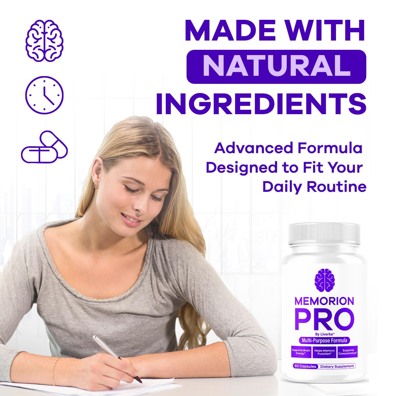 LIVORKA Memorion Pro Multipurpose Capsules Official Memorion Pro Daily Support Brain Health Supplement Pills Advanced Formula MemorionPro Premium Brain & Memory Focus, 300 Capsules