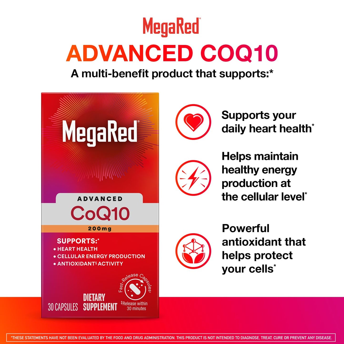 MegaRed CoQ10 200mg Capsules, 30 Count