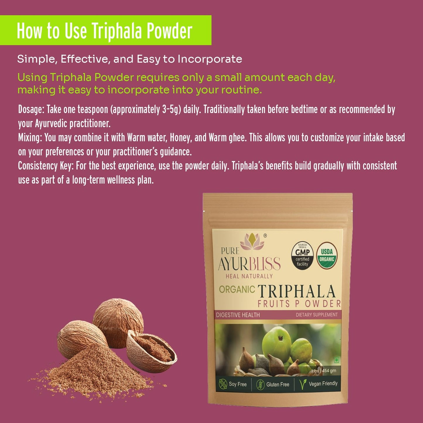 PureAyurbliss Triphala Powder 16 oz