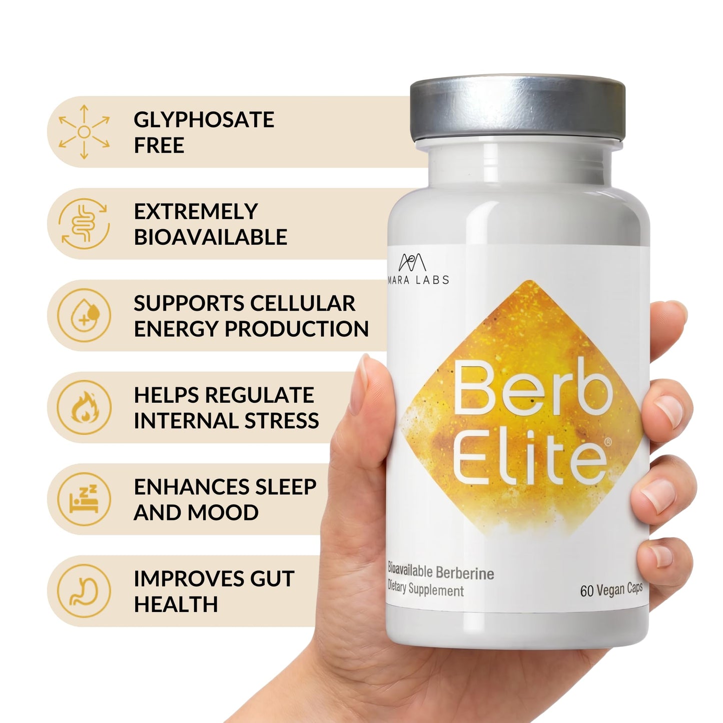 BrocElite BerbElite Berberine HCL 350mg & Broccoli Seed Complex 60 Capsules