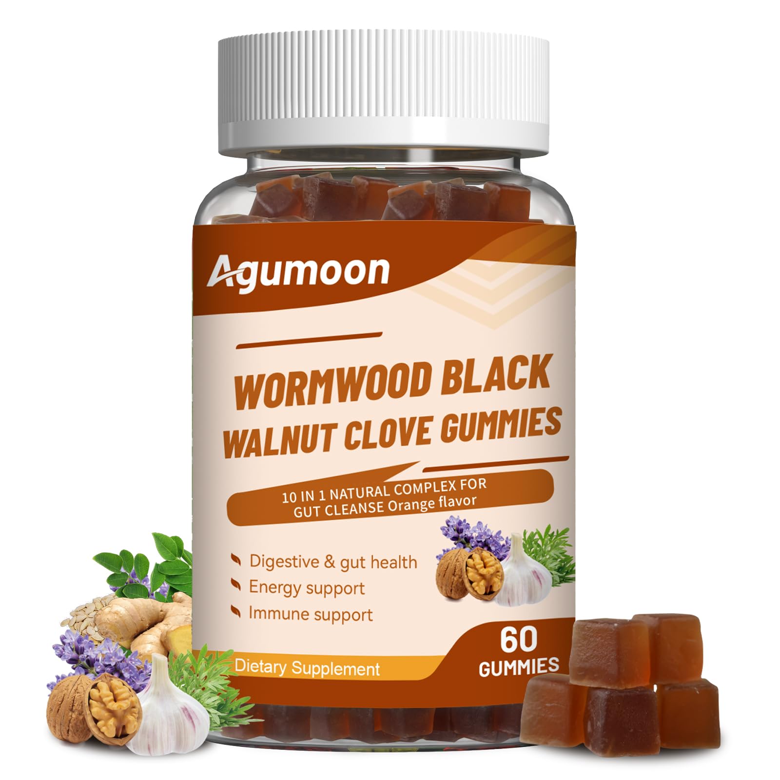 Agumoon 10-in-1 Wormwood Black Walnut Clove Gummies, 60 Count