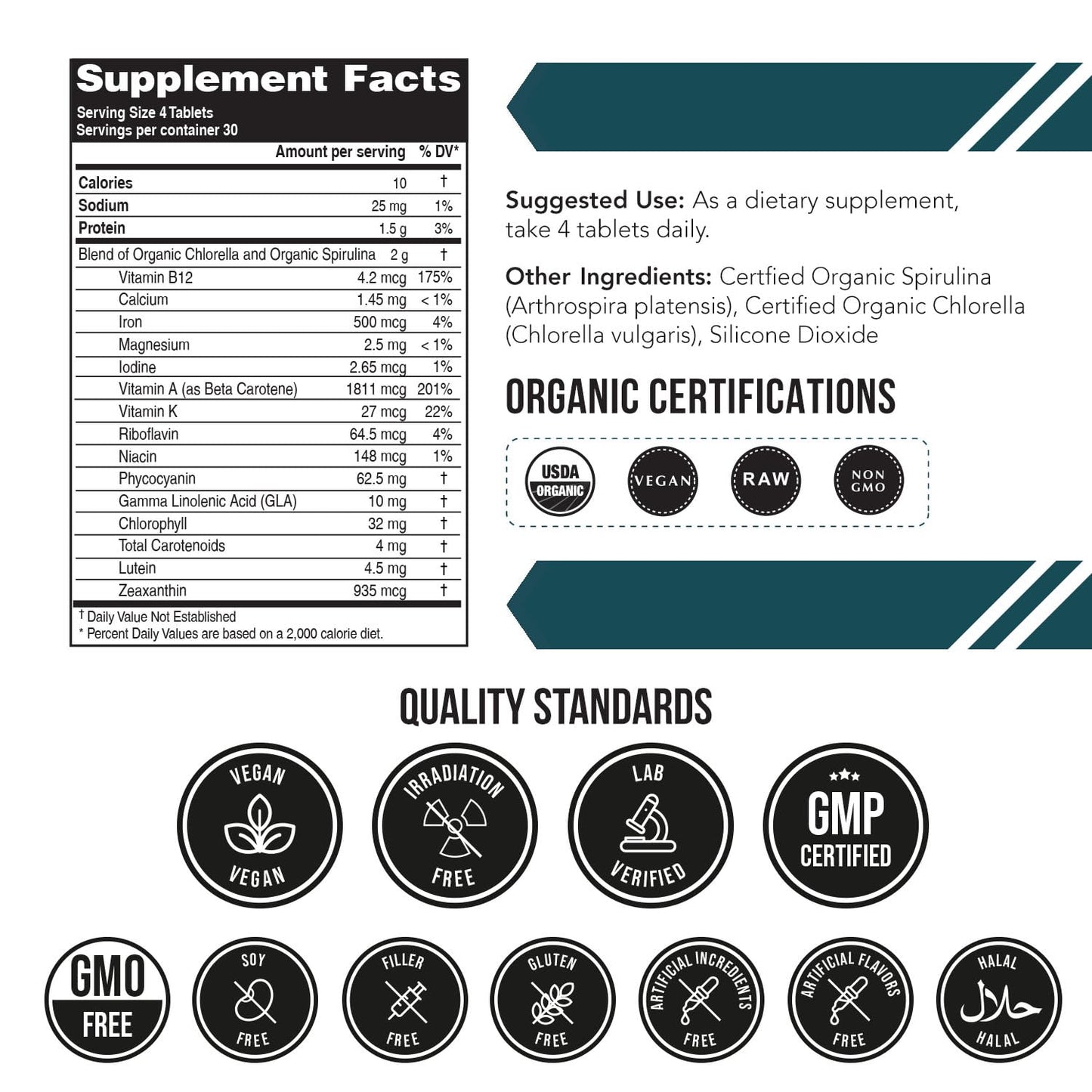 Triquetra Health Organic Spirulina & Chlorella 120 Tablets
