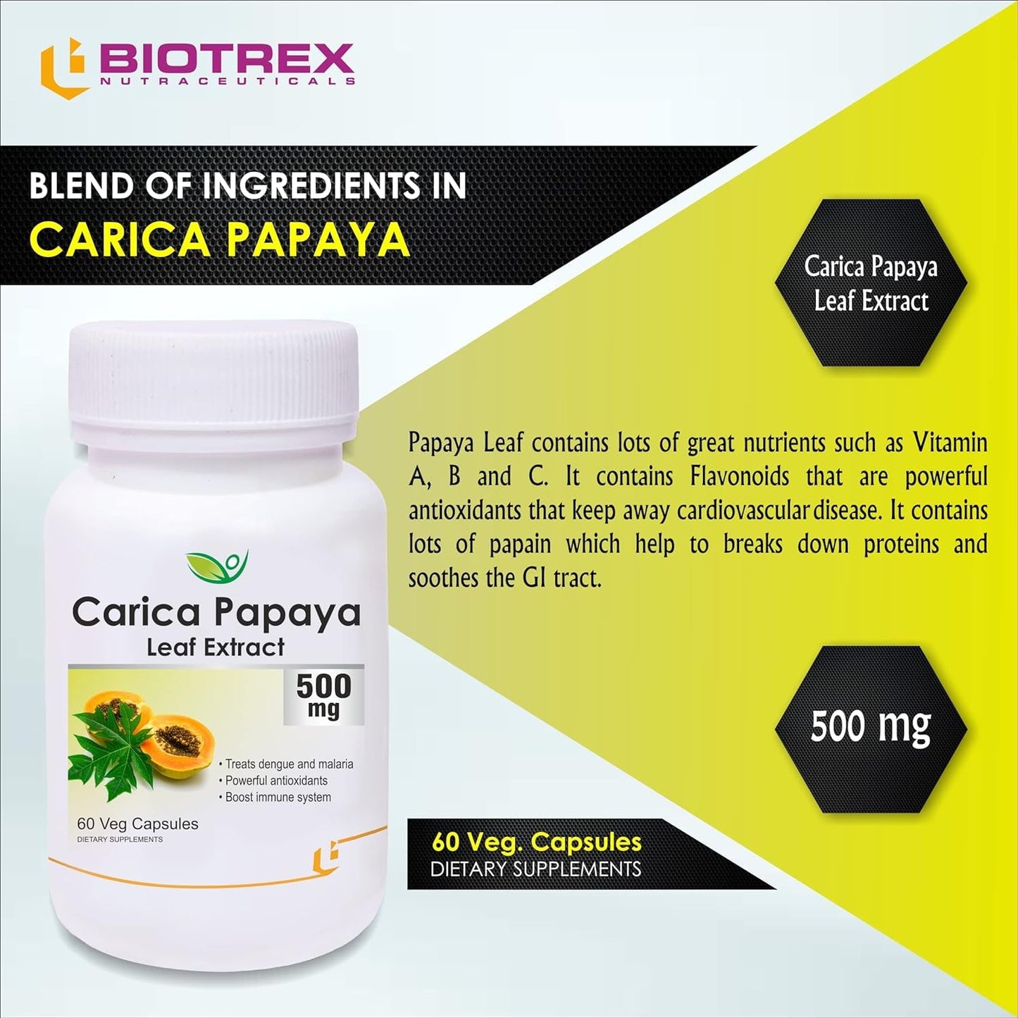 Generic Carica Papaya Leaf Extract 500mg Capsule 60 Capsules