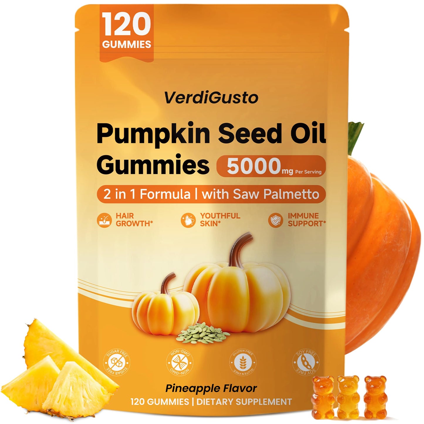 VerdiGusto Pumpkin Seed Oil Gummies with Saw Palmetto, 120 Count