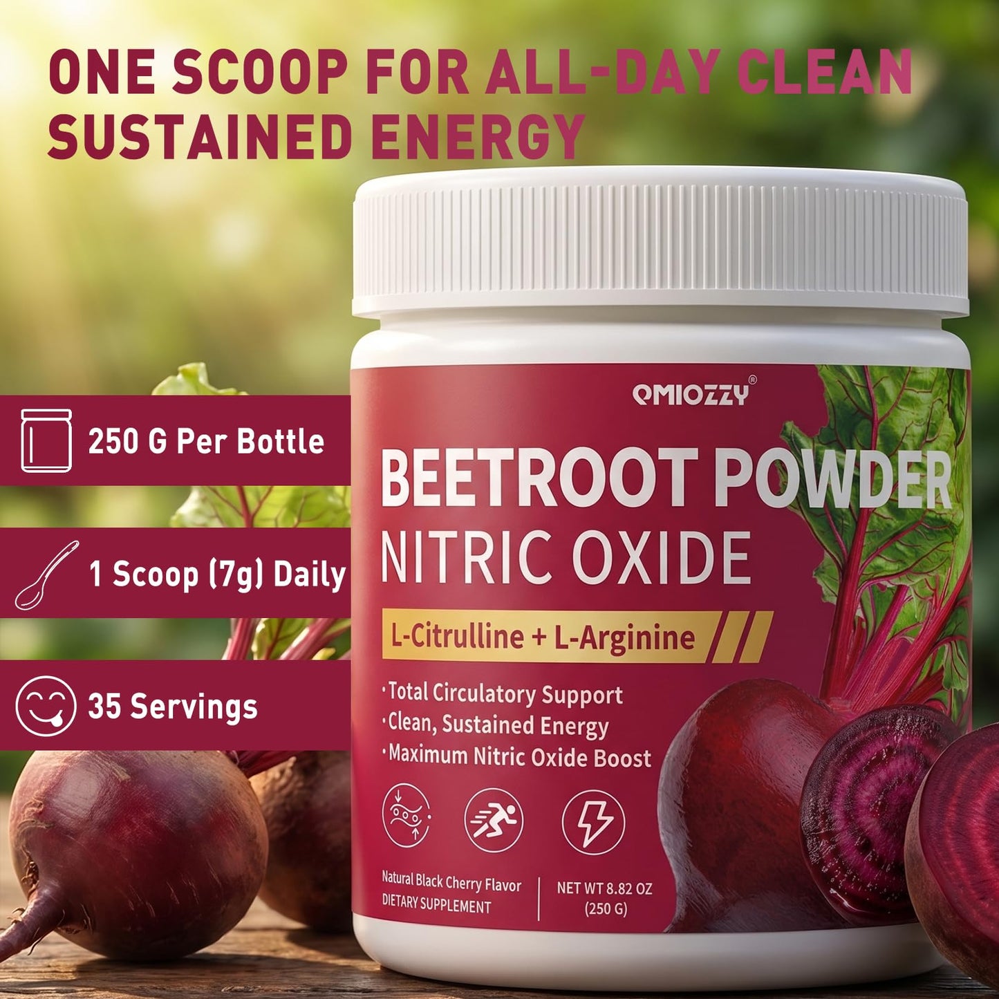 Qmiozzy Nitric Oxide Supplement - Beet Root Powder with L-Citrulline & L-Arginine, Powder, 8.82 Ounce