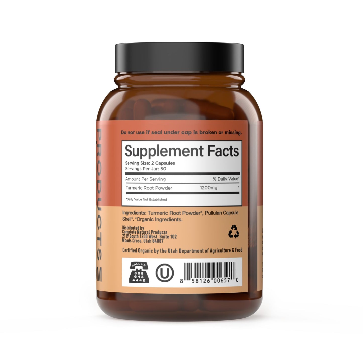 Complete Natural Products Organic Turmeric 600mg - Curcumin, Liver Gallbladder Aid Capsules, 100 Count