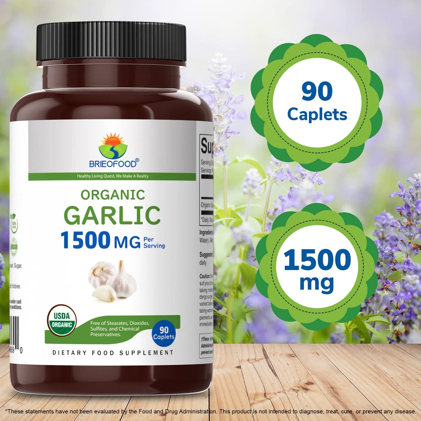 Brieofood Organic Garlic 1500mg Tablets 180