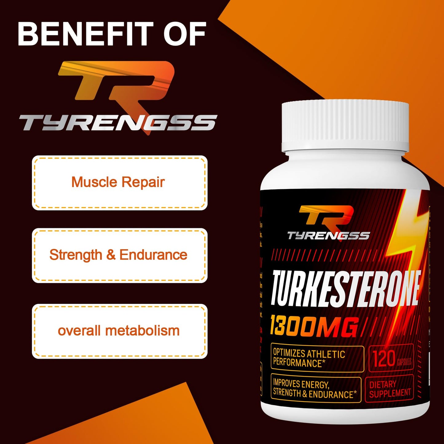 TyRengss Testosterone Booster Turkesterone Supplement 1300mg Ultra High Strength Ajuga Turkestanica Extract Std. to 20% Testosterone Capsules 240 Count