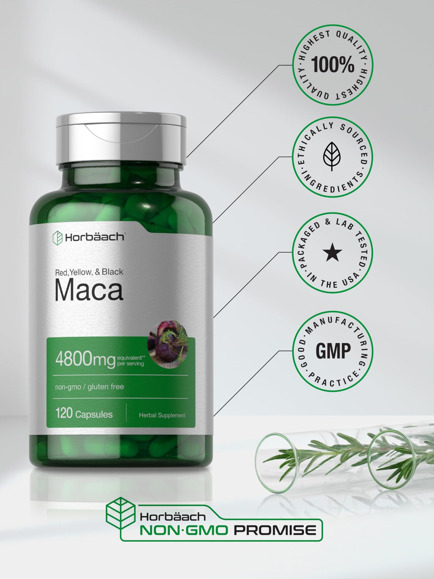 Horbäach Maca Root Capsules, 120 Count