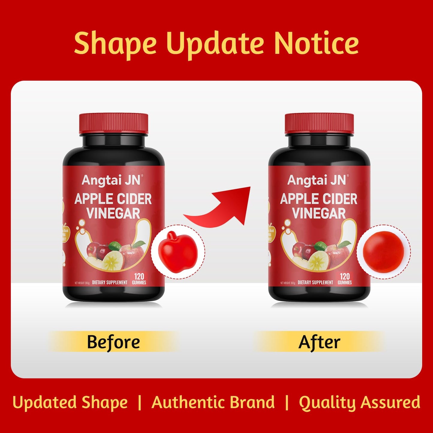 Angtai JN Apple Cider Vinegar Gummies 1000mg, 120 Count