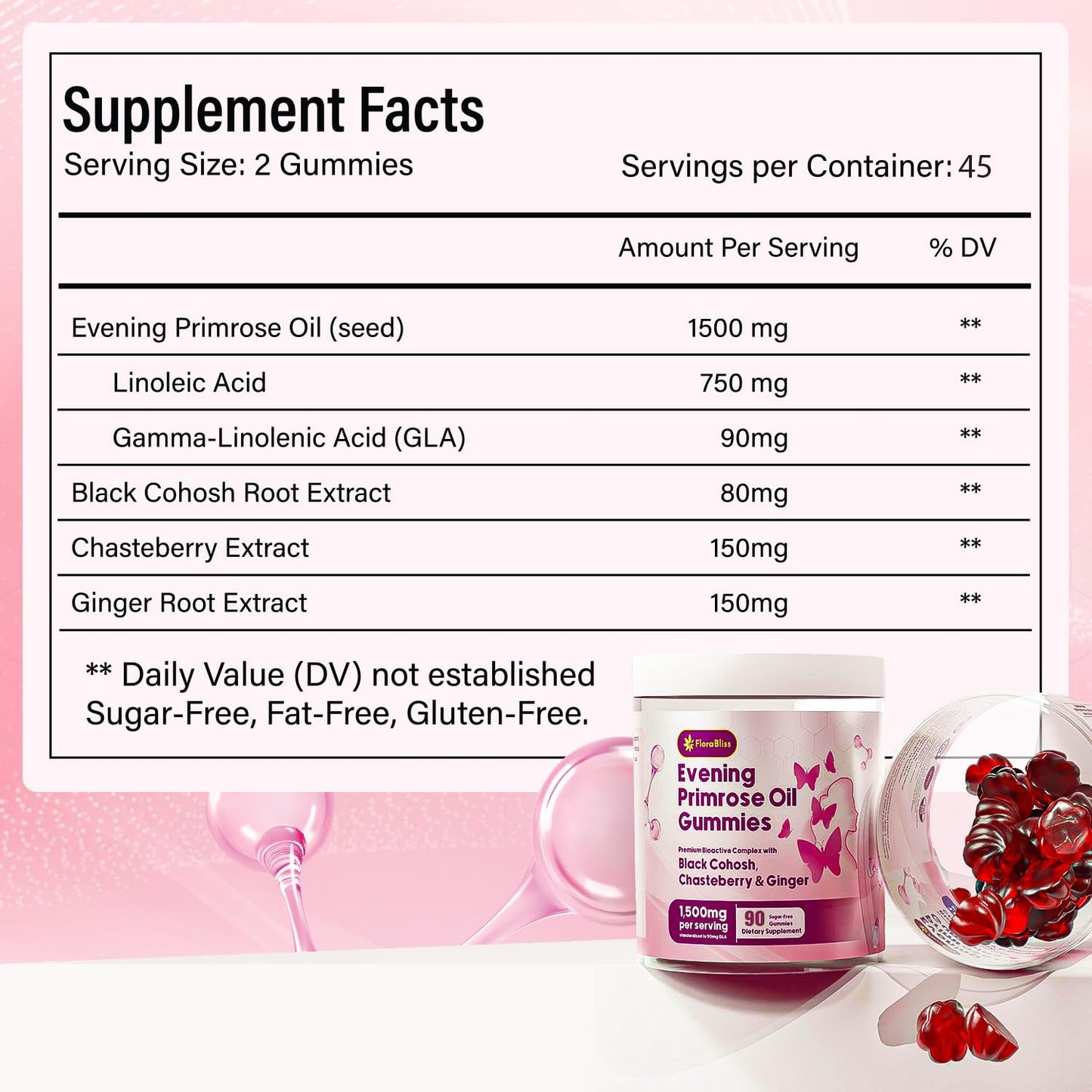 FloraBliss Evening Primrose Oil Gummies, 90 Count