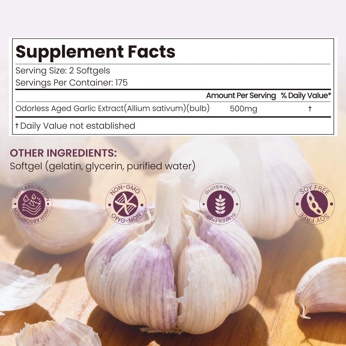 VerdiGusto Aged Garlic Extract 10000mg Softgels, 350 Count