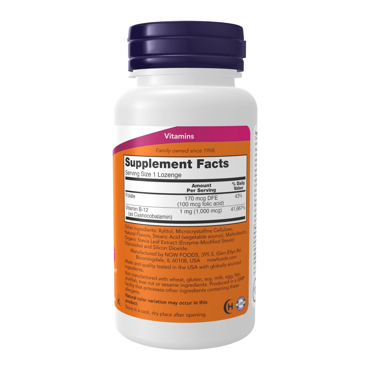 NOW Foods Vitamin B-12 1000 mcg with Folic Acid, Nervous System Health*, 250 Chewable Lozenges