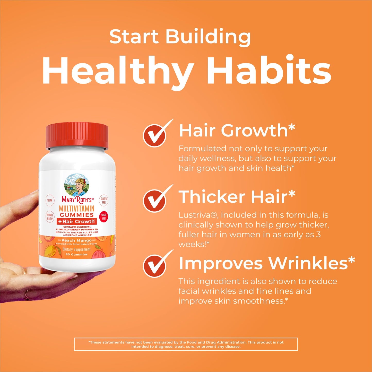 MARYRUTH'S Multivitamin + Hair Growth Gummies 120 Count