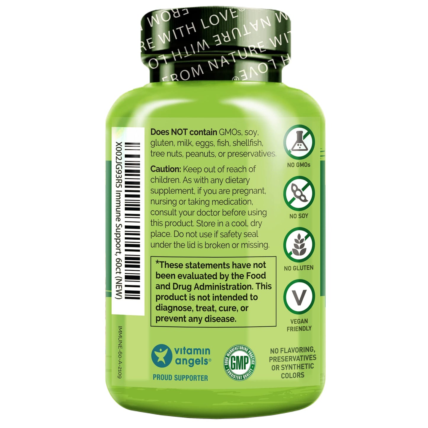 NATURELO Immune Support – Vitamin C, Elderberry, Zinc, Echinacea – Natural Immunity Boost w/Antioxidant, Herbal & Mineral Defense, 120 Capsules