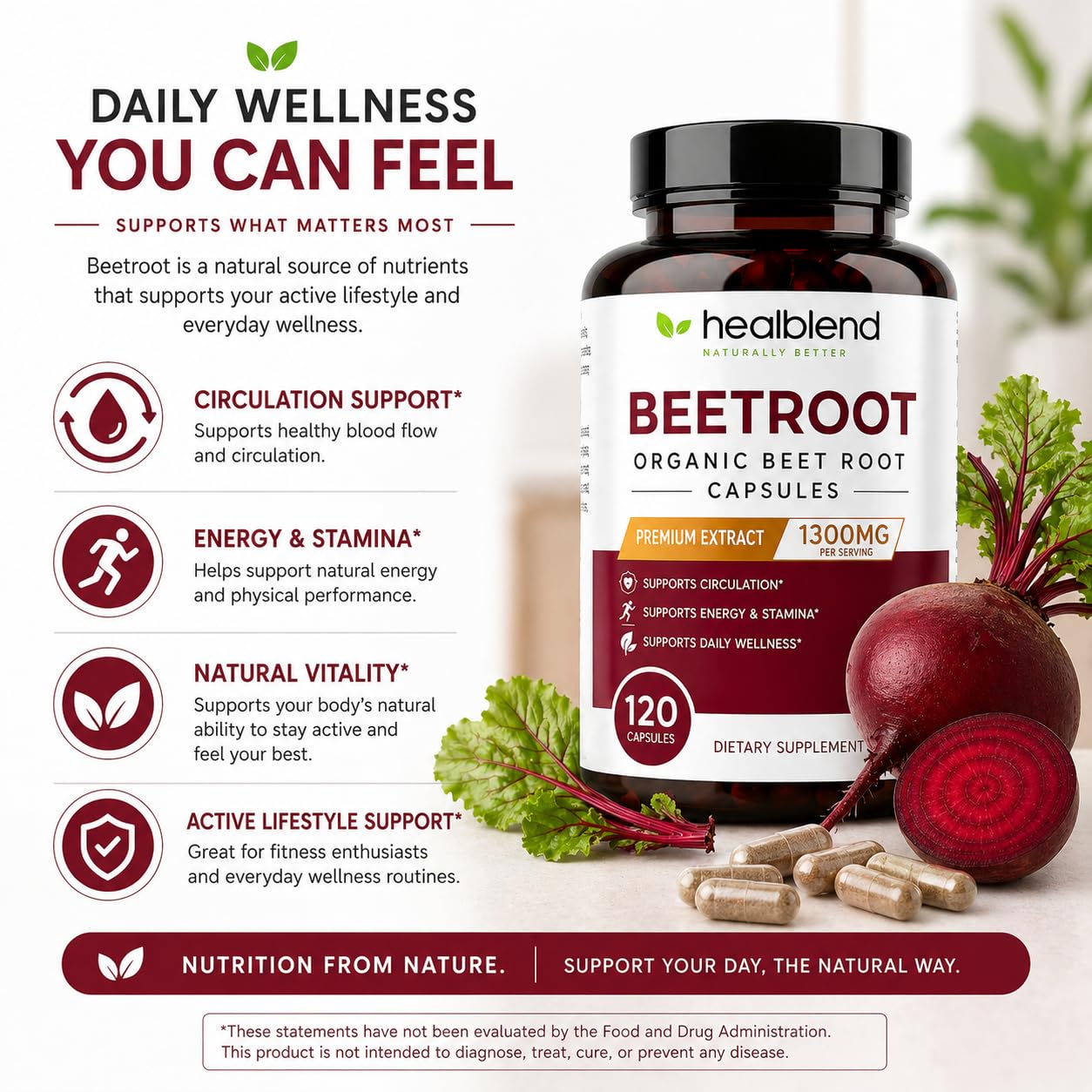 Healblend Organic Beet Root Capsules 120 Count