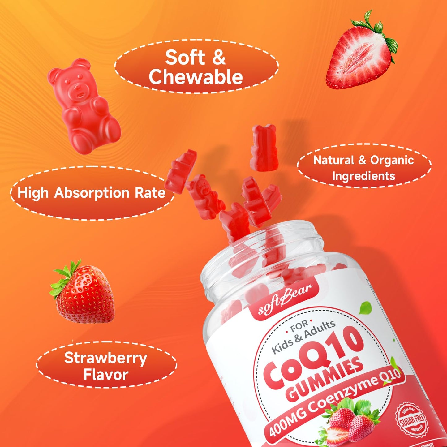 softbear CoQ10 Gummies 400mg Coenzyme Q10 Supplement, 120 Gummies