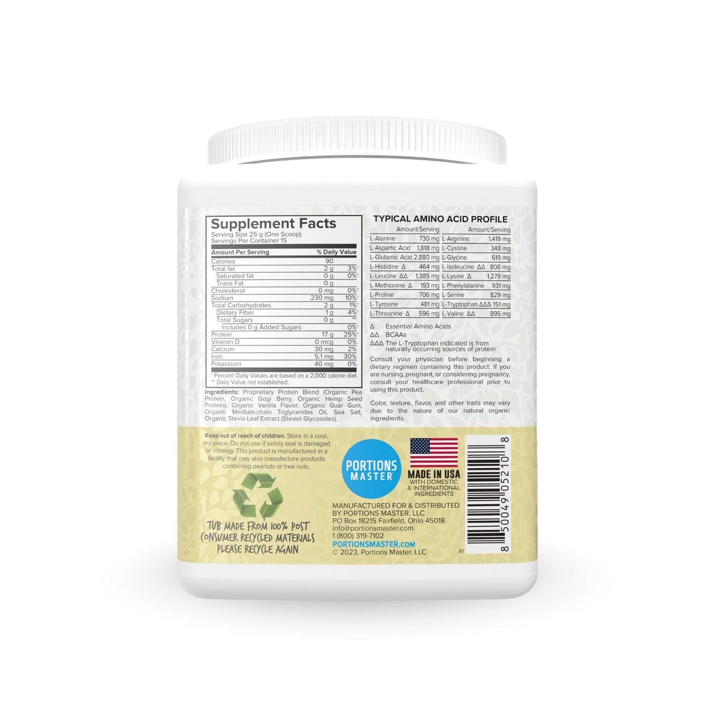 Portions Master Vegan Protein Blend, Pea Hemp Goji + MCT 13.2 Ounce