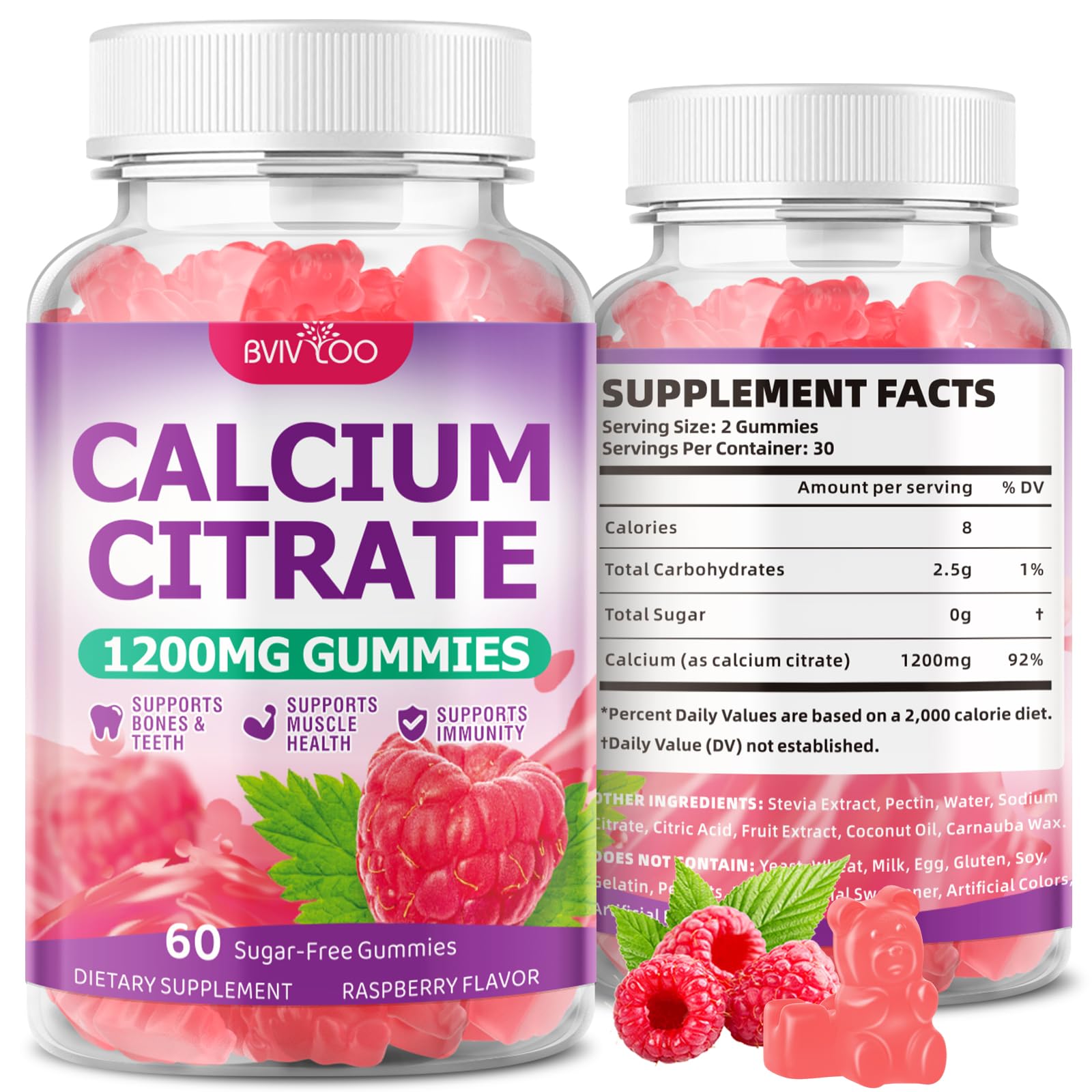 BVIVLOO Calcium Citrate Gummies 1200mg, 2-Pack