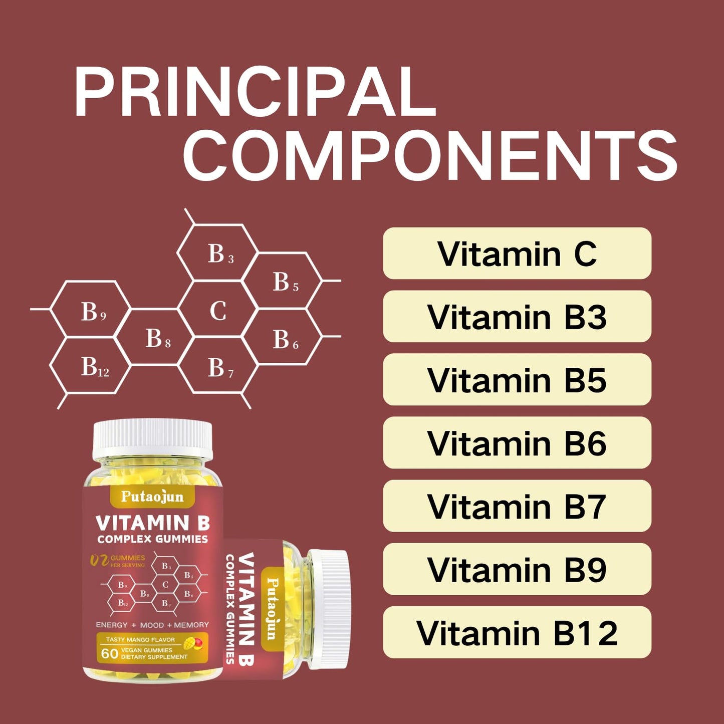 Putaojun Vitamin B Complex Gummies 60 Count
