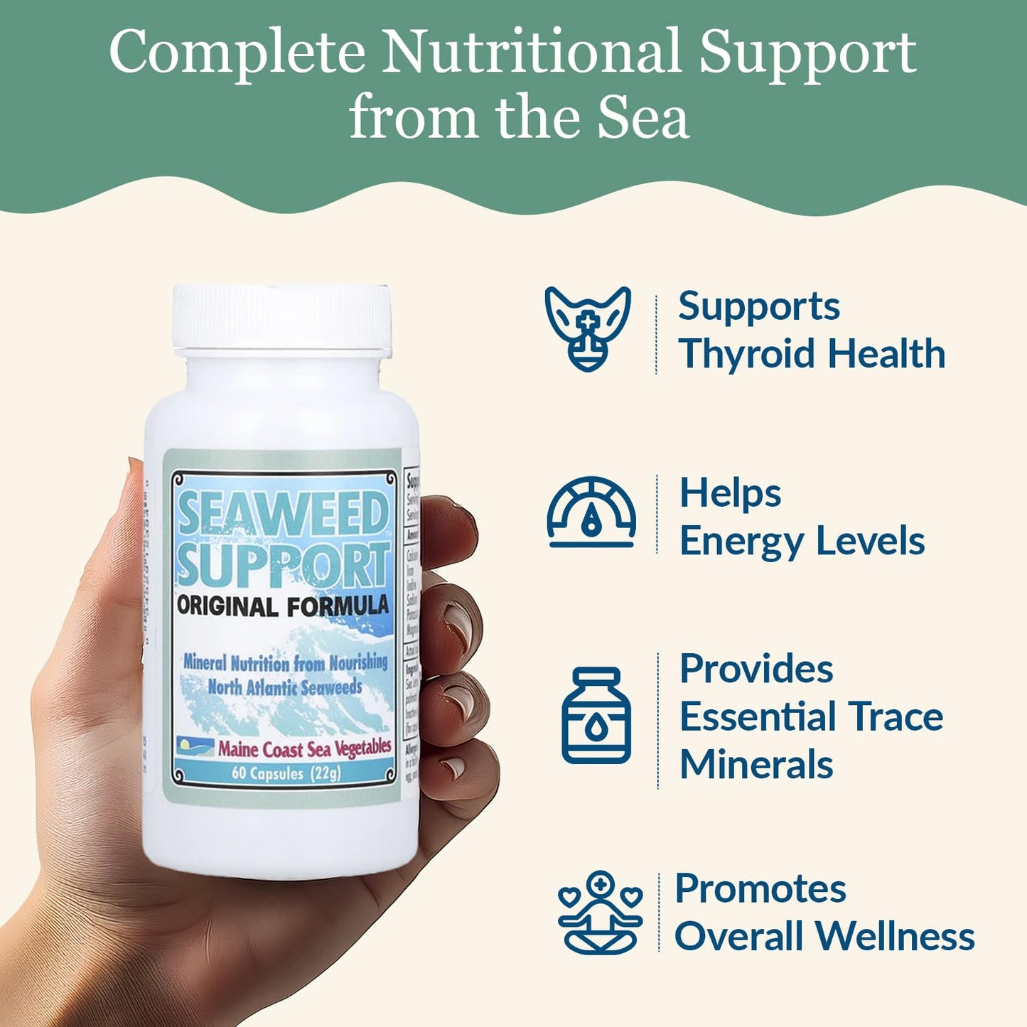 Maine Coast Sea Vegetables Seaweed Support Original Formula Iodine Supplement 60 Capsules