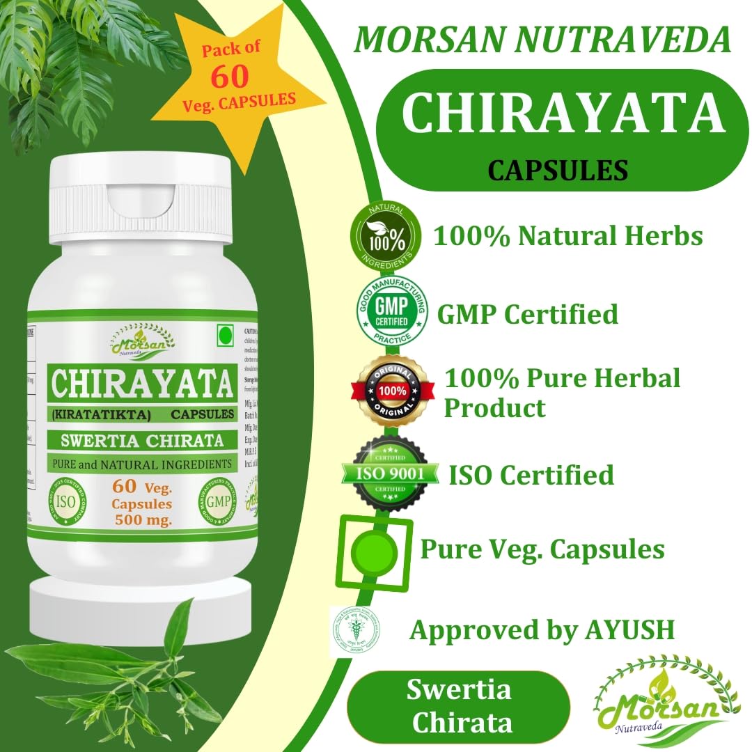 Morsan Nutraveda Chirayata (Swertia Chirata) Capsules, 60 Veggie Capsules