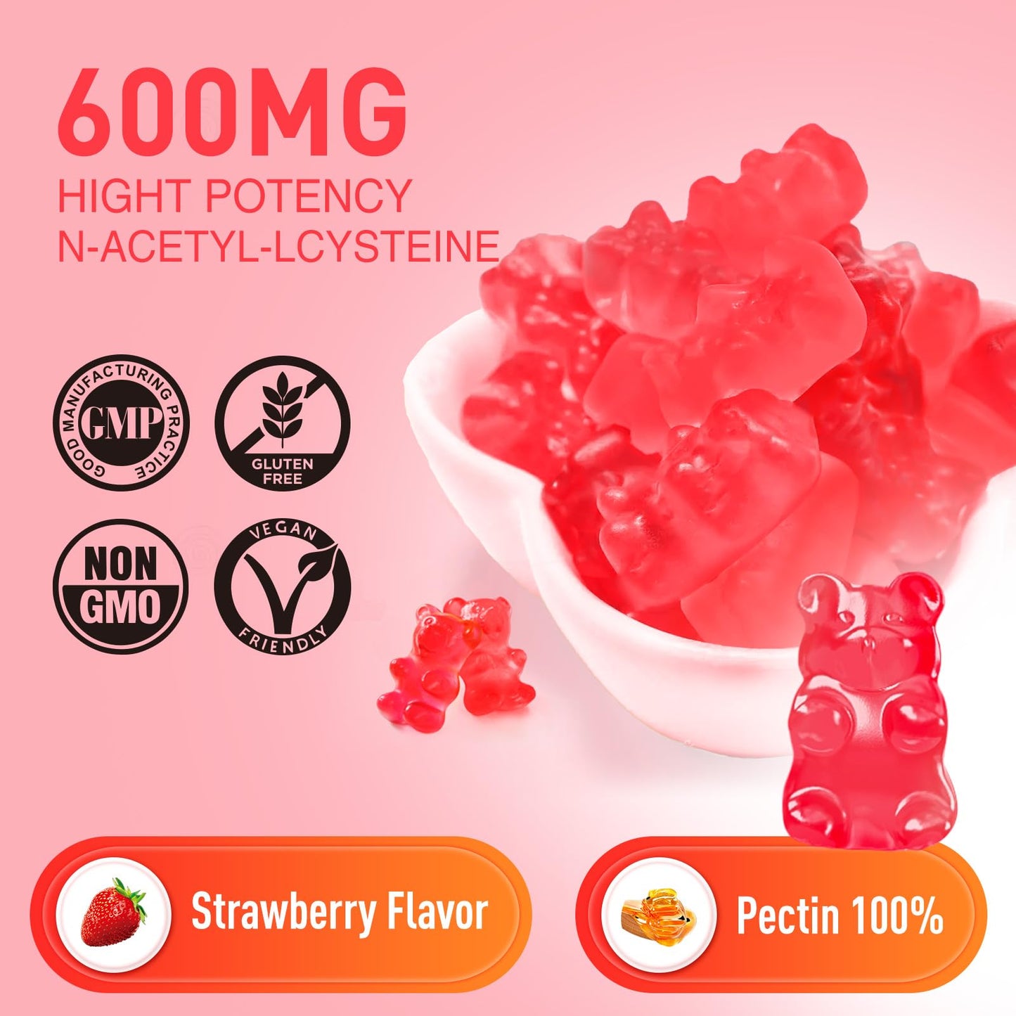 duwhot NAC Gummies 600mg for Kids & Adults, 60 Count