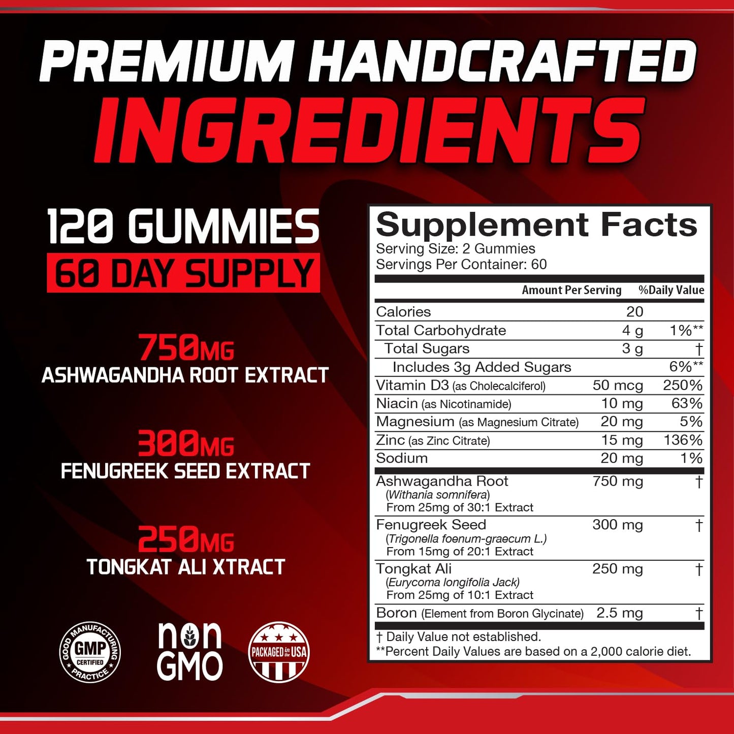 Energizen 8in1 Testosterone Booster for Men with Tongkat Ali, Fenugreek, Ashwagandha and Magnesium - Improve Libido & Hormonal Balance, Non-GMO Made in the USA, Black Cherry, 120 Count Gummies