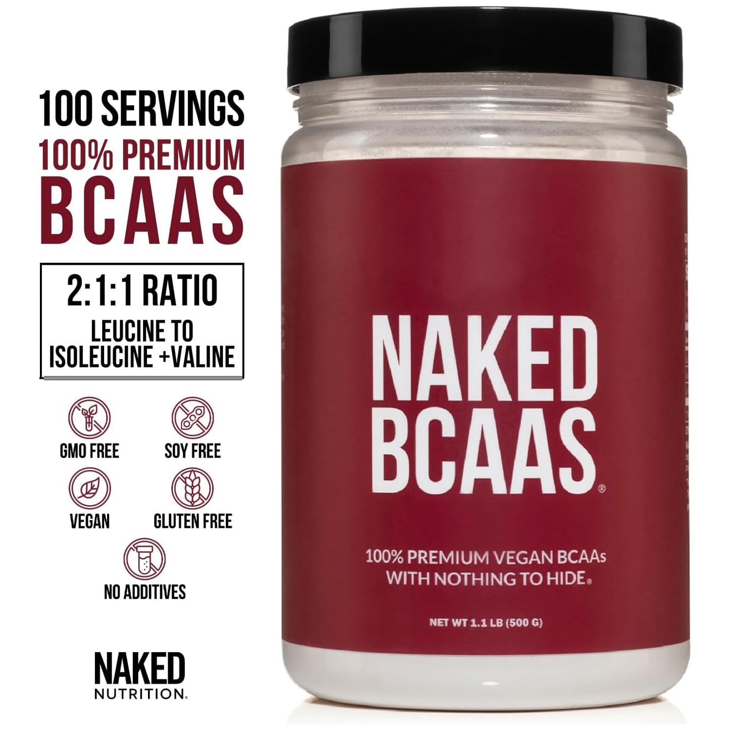 NAKED Vegan Energy and Performance Bundle Unflavored BCAAs Amino Acids Powder, 2-Pack