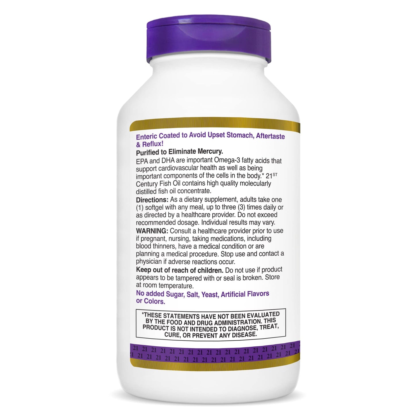 21st Century Fish Oil 1000 mg Enteric Coated Softgel, 180 Count