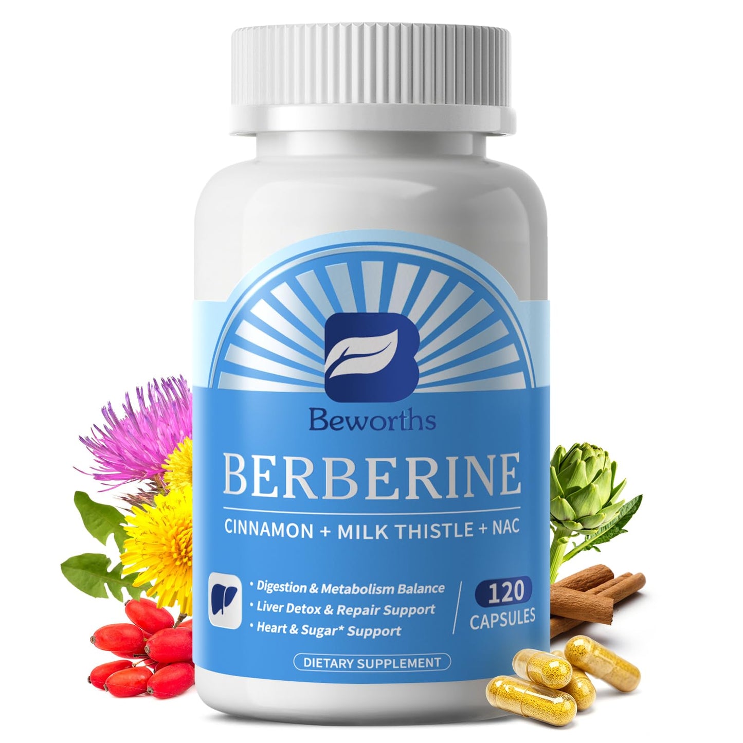 B BEWORTHS Berberine HCL Supplement Capsules 120 Count