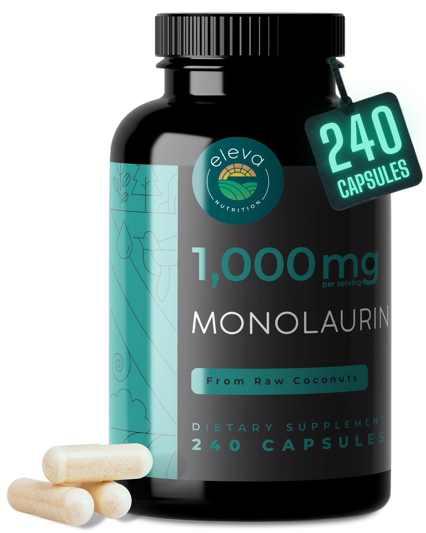 Eleva Nutrition Monolaurin 1000mg Capsules, 240 Capsules