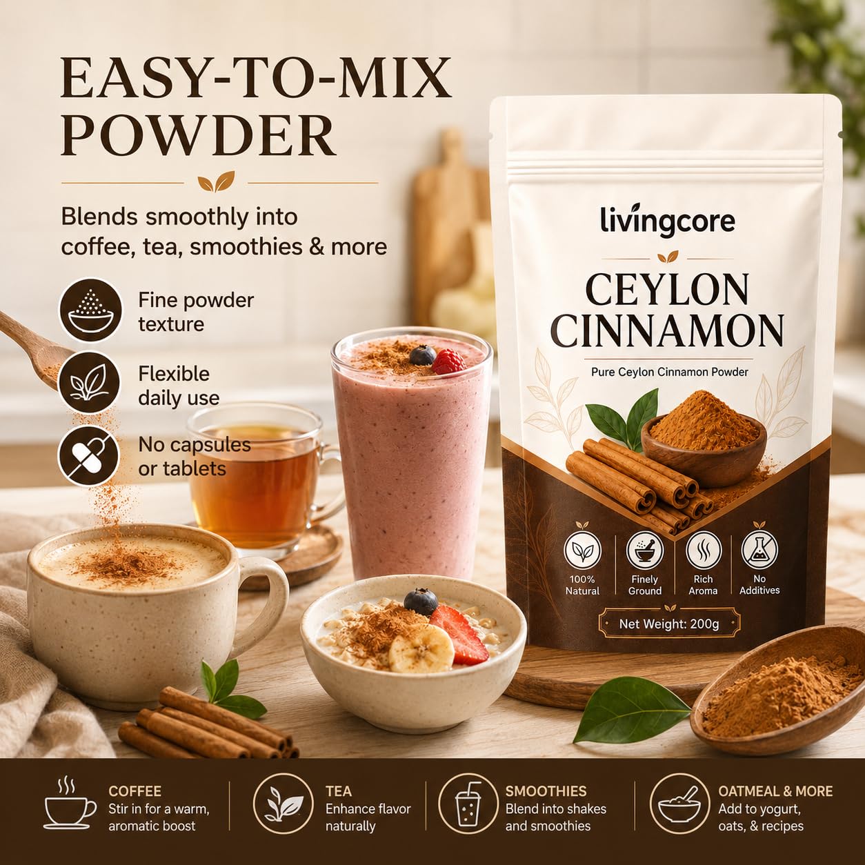 livingcore Organic Ceylon Cinnamon Powder 7.1 oz