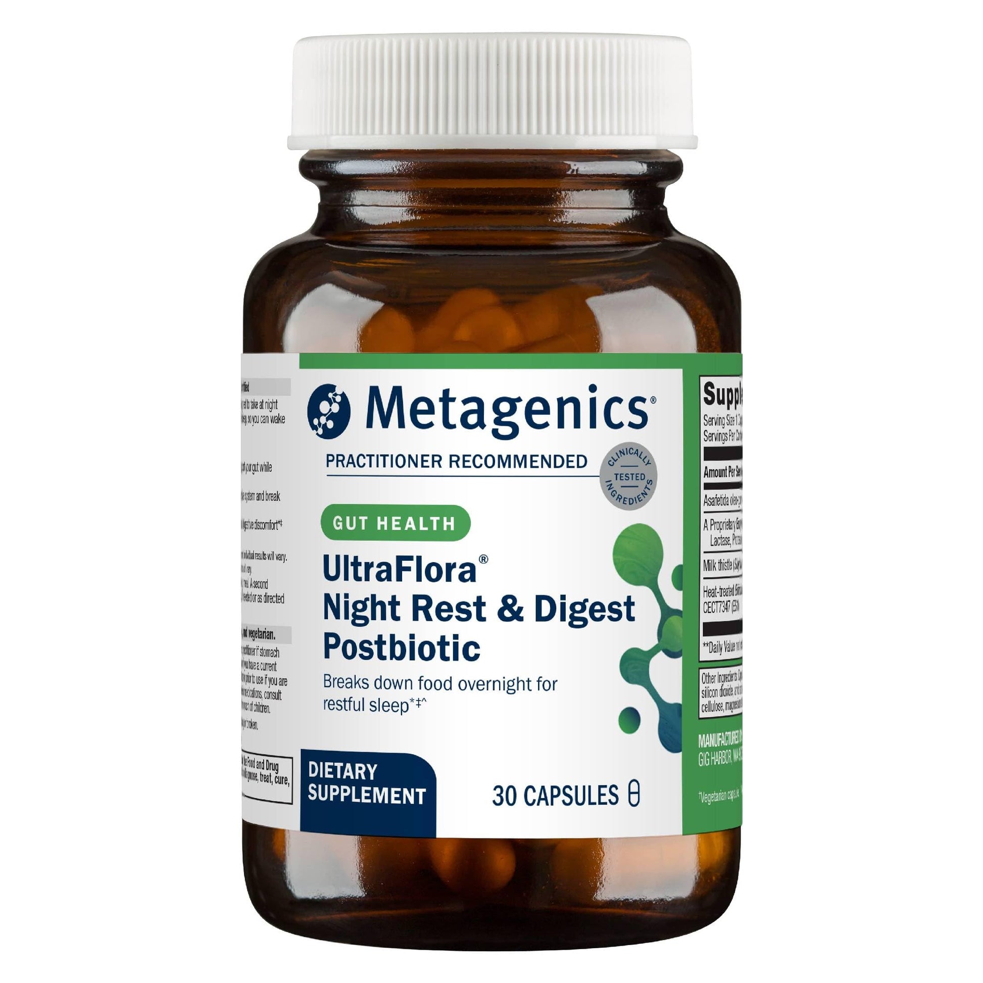 Metagenics UltraFlora Night Rest & Digest Postbiotic Capsules 30 Count