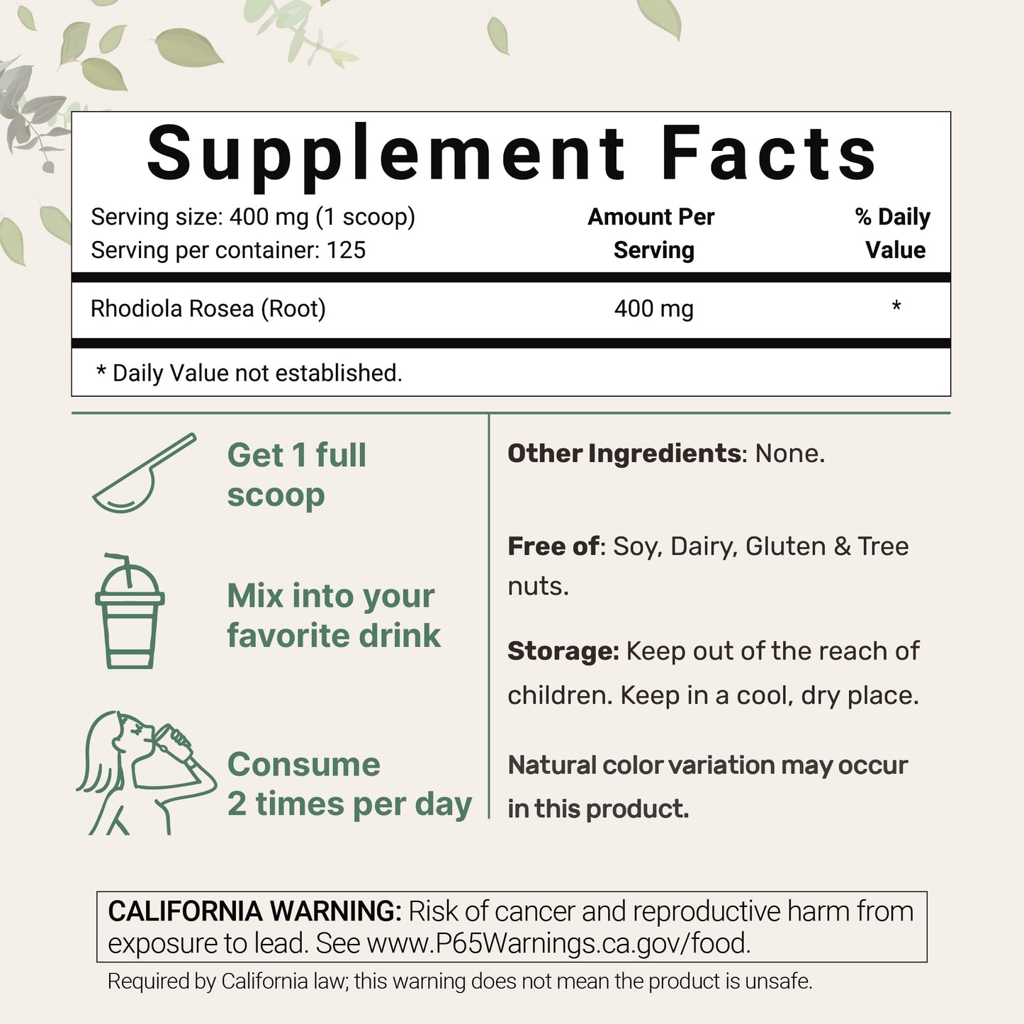 Micro Ingredients Rhodiola Rosea Root Extract Powder 1.76 oz