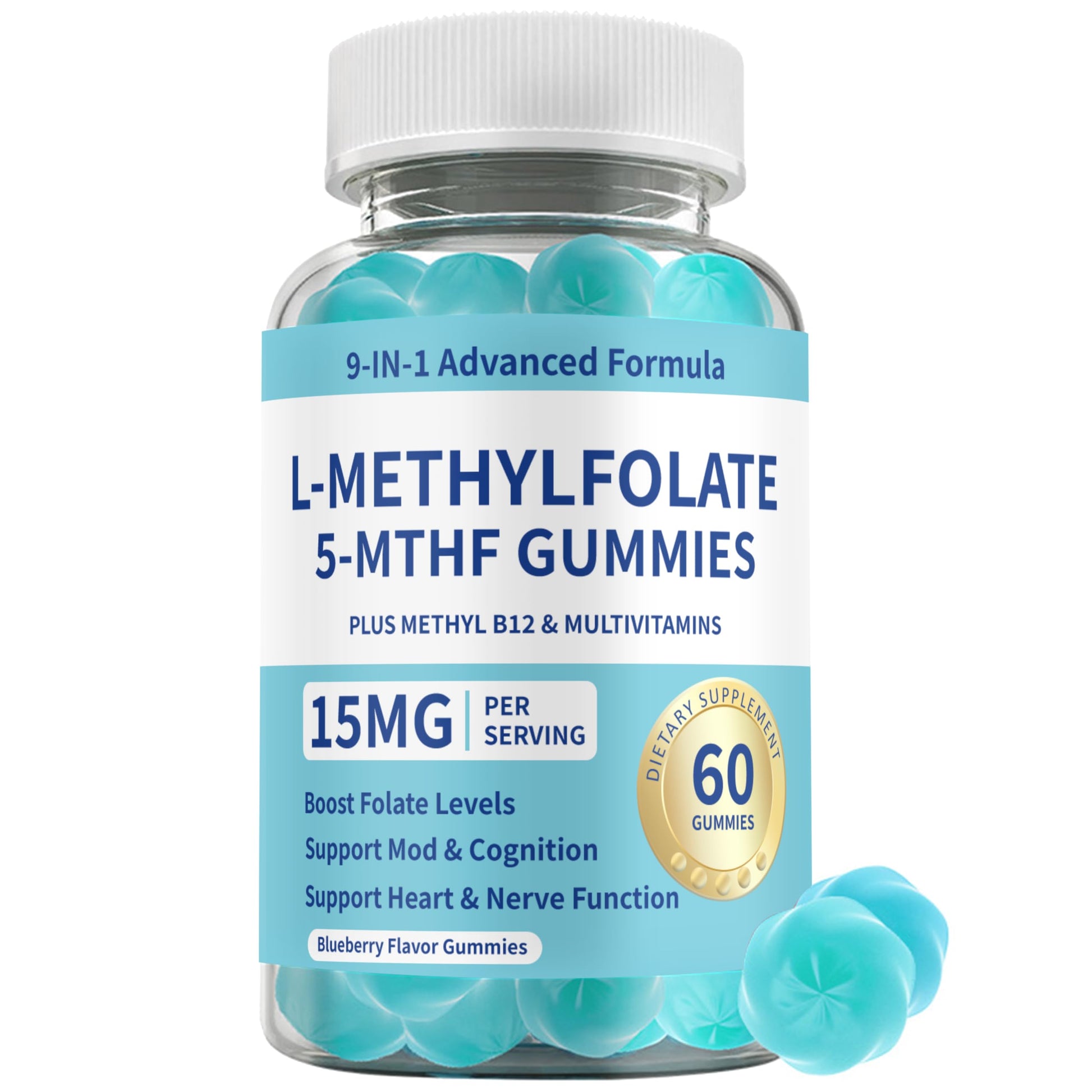 Versafy L-Methylfolate 15mg Gummies with Methyl B12, Vegan, 60 Count