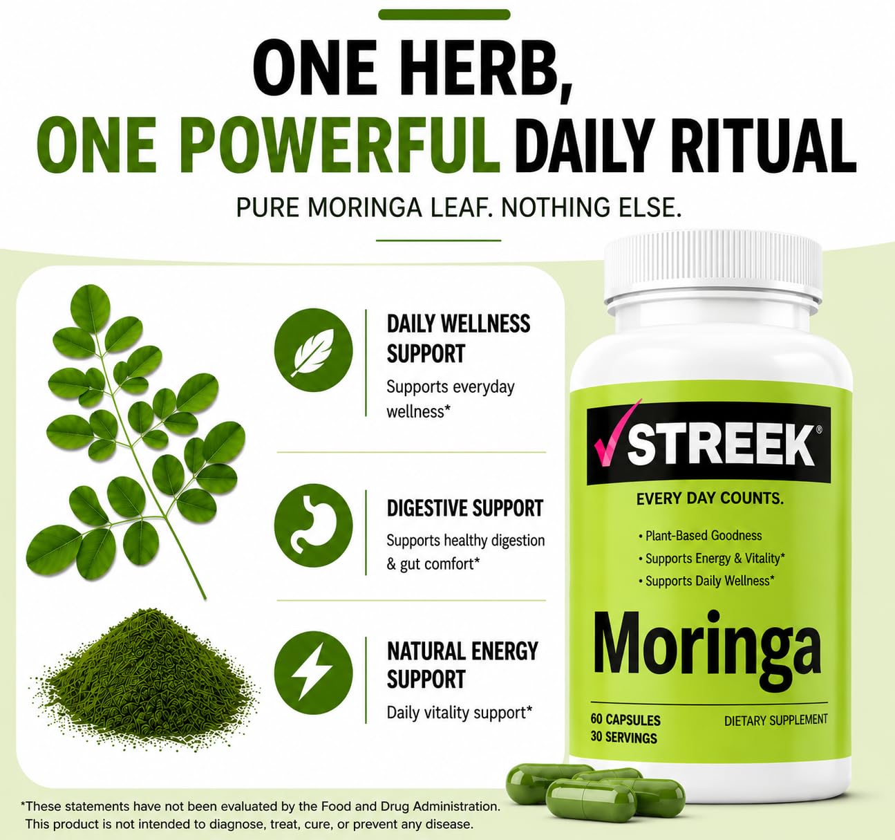 Streek Moringa Capsules, 60 Count