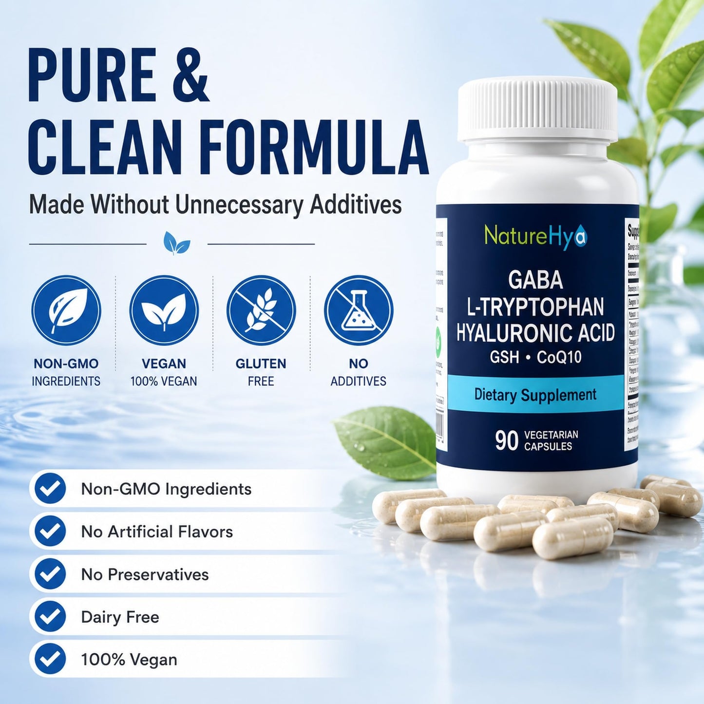 NatureHya GABA 600mg & L-Tryptophan 180mg Sleep Aid Supplement Capsule 90 Count