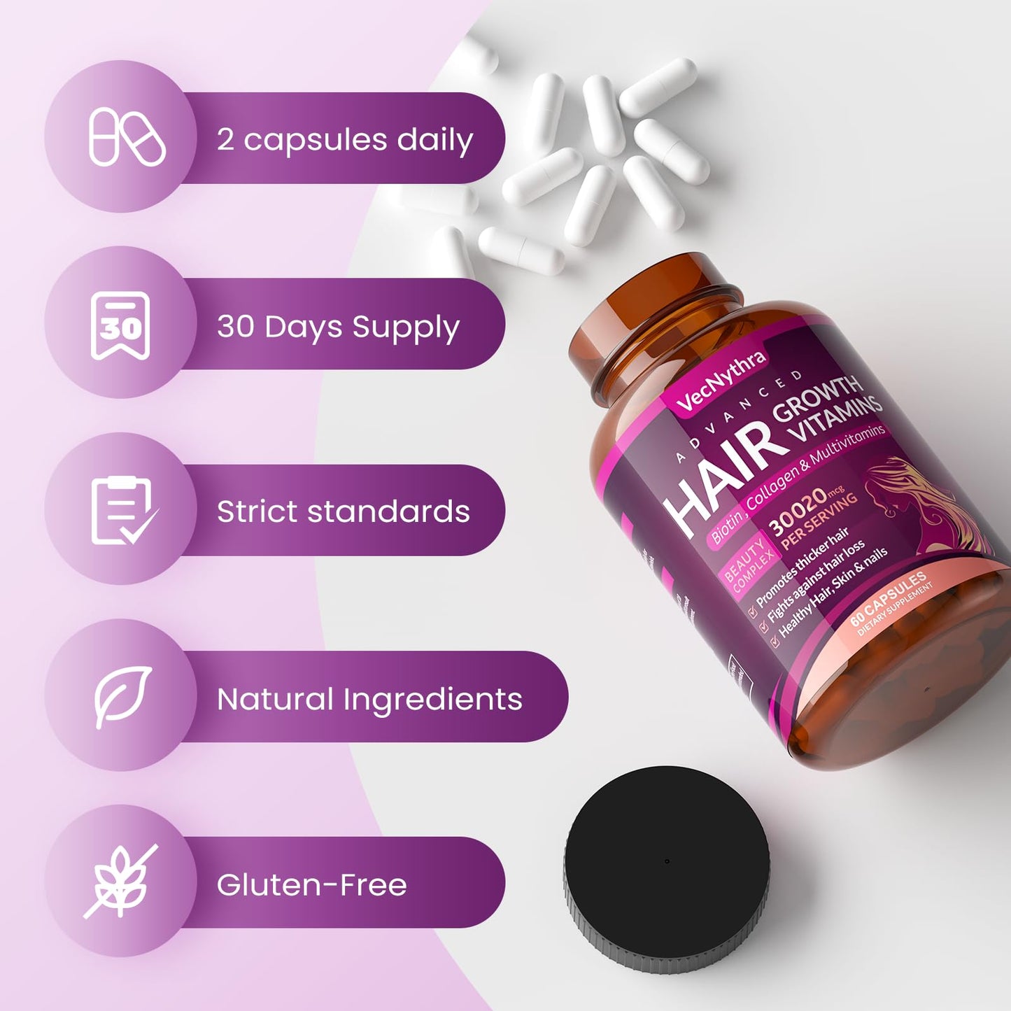 PUPCA Biotin Hair Growth Capsules, 60 Count