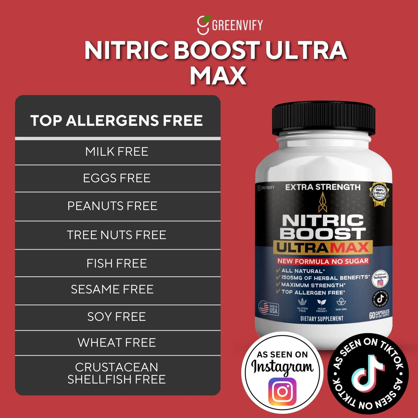 GREENVIFY Nitric Boost UltraMax Extra Strength Maca Root Complex Herbal Blend Capsule, 60 Count