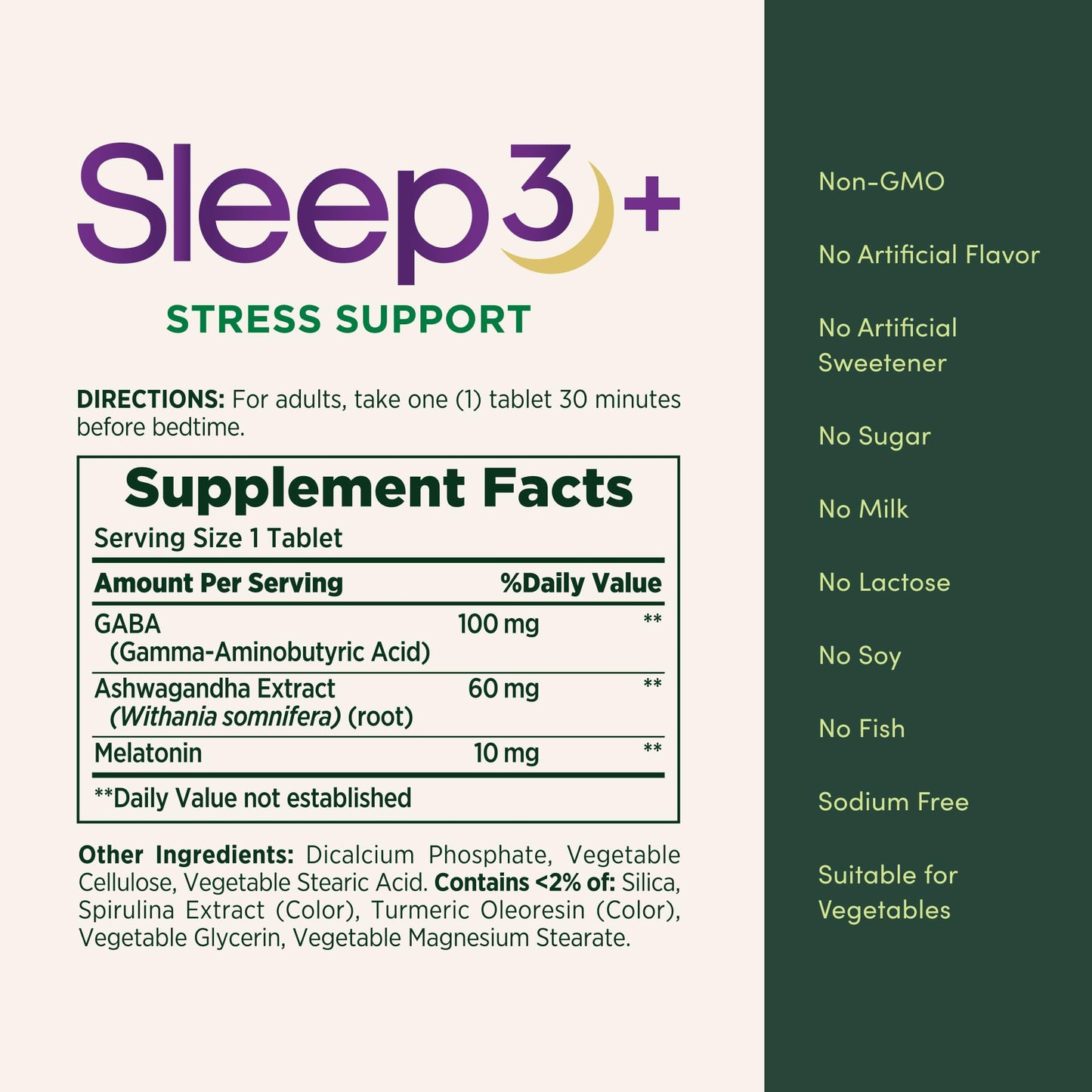Nature's Bounty Sleep + Stress Support Sleep3 Maximum Strength 100% Drug Free Sleep Aid, Dietary Supplement with Ashwagandha, Time Release Technology, 10mg, 28 Tablets