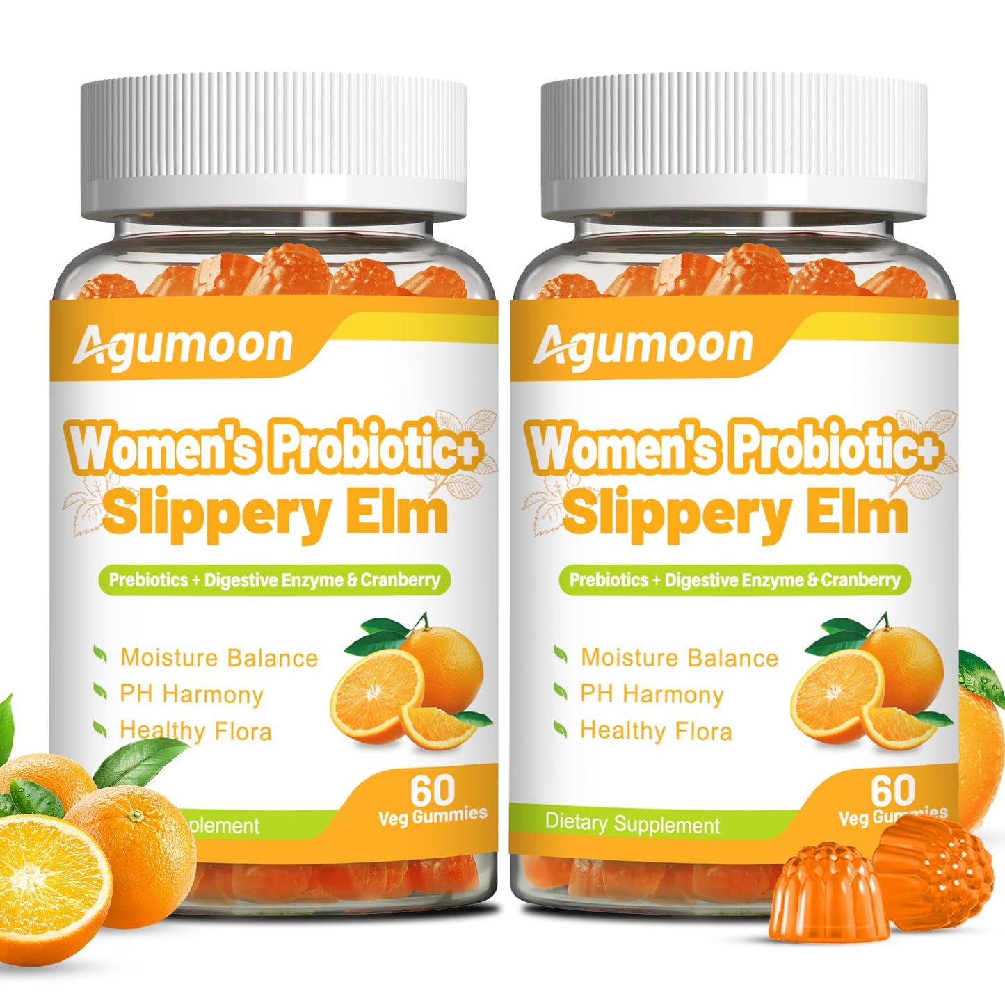 Agumoon Probiotic Gummies for Women with Cranberry, Feminine Balance Gummies with Slippery Elm for Women's PH Balance & Freshness and Digestive Health, Orange Flavor, Gummy, 120 Count