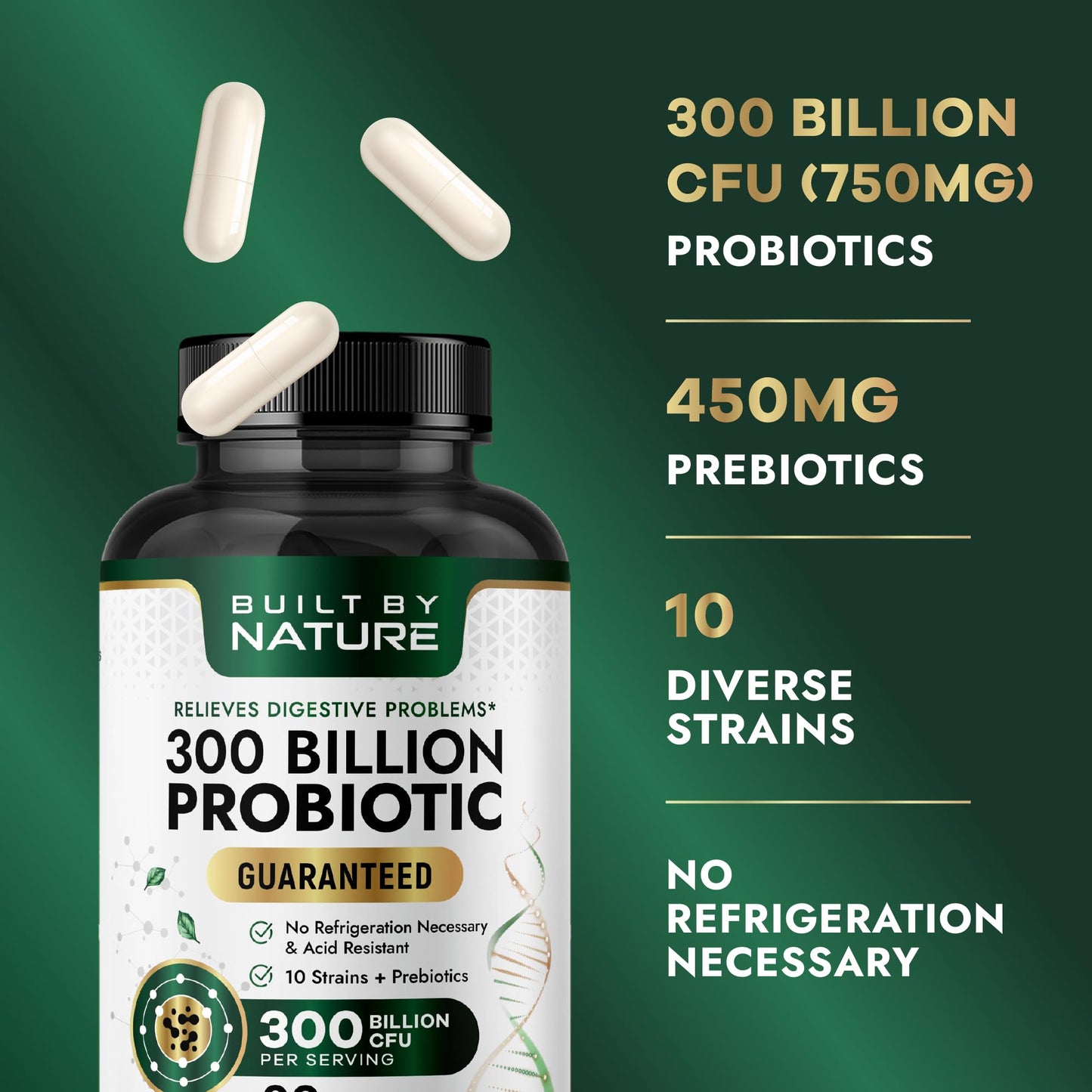 Built by Nature 300 Billion CFU Probiotic, 90 Capsules