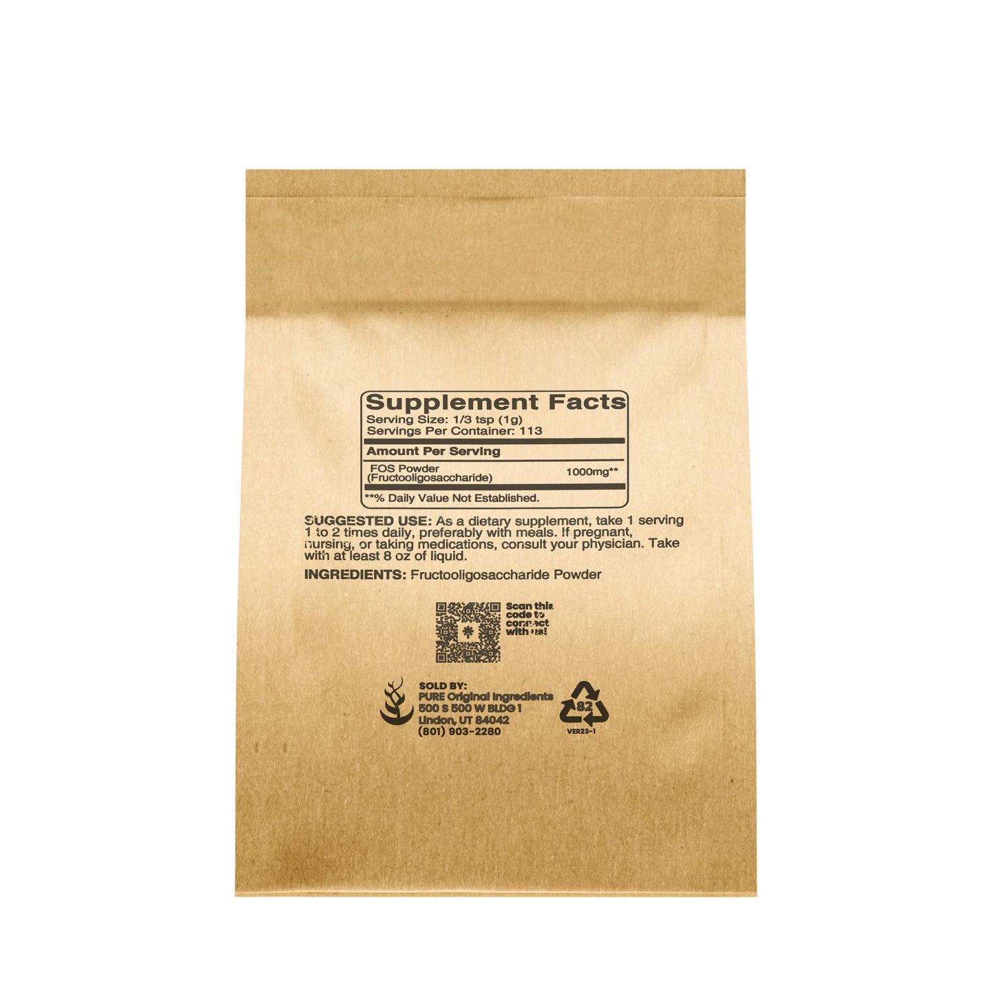 PURE ORIGINAL INGREDIENTS Fructooligosaccharides Powder 8 oz