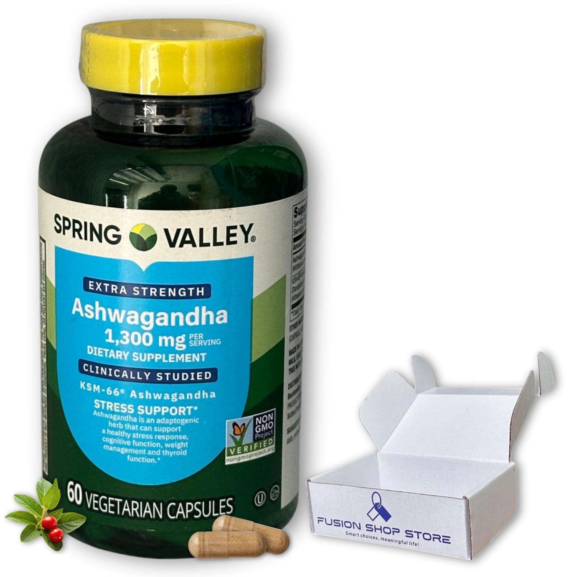 Fusion Shop Store Ashwagandha KSM-66 1300mg Capsules, 60 Capsules