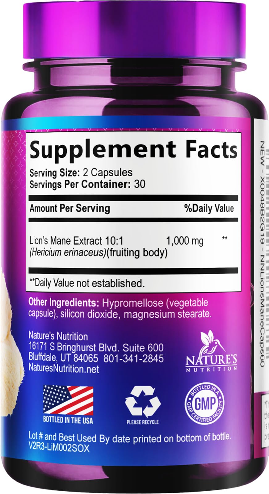 Nature's Nutrition Lions Mane Mushroom Capsules 60 Count
