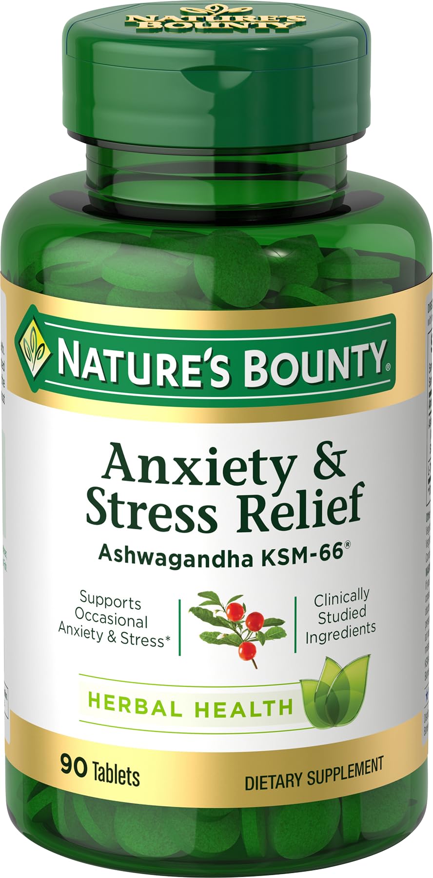 Nature's Bounty Stress Relief Ashwagandha KSM-66 Tablets, 90 Count
