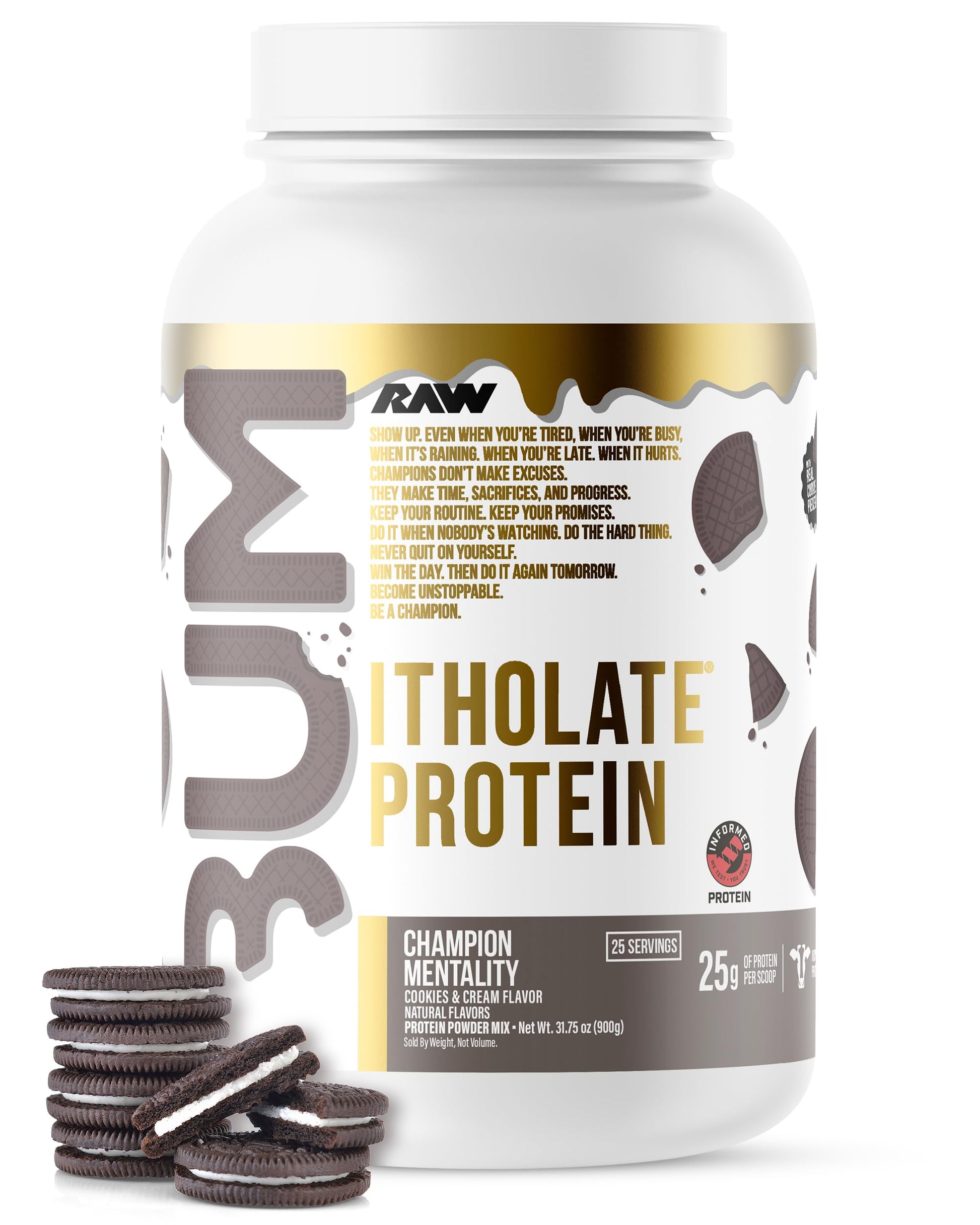 RAW Whey Isolate Protein Powder Cookies & Cream, Powder, 31.75 Ounce